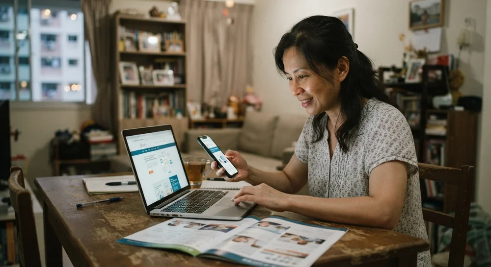 A parent looking for tuition on a laptop and phone