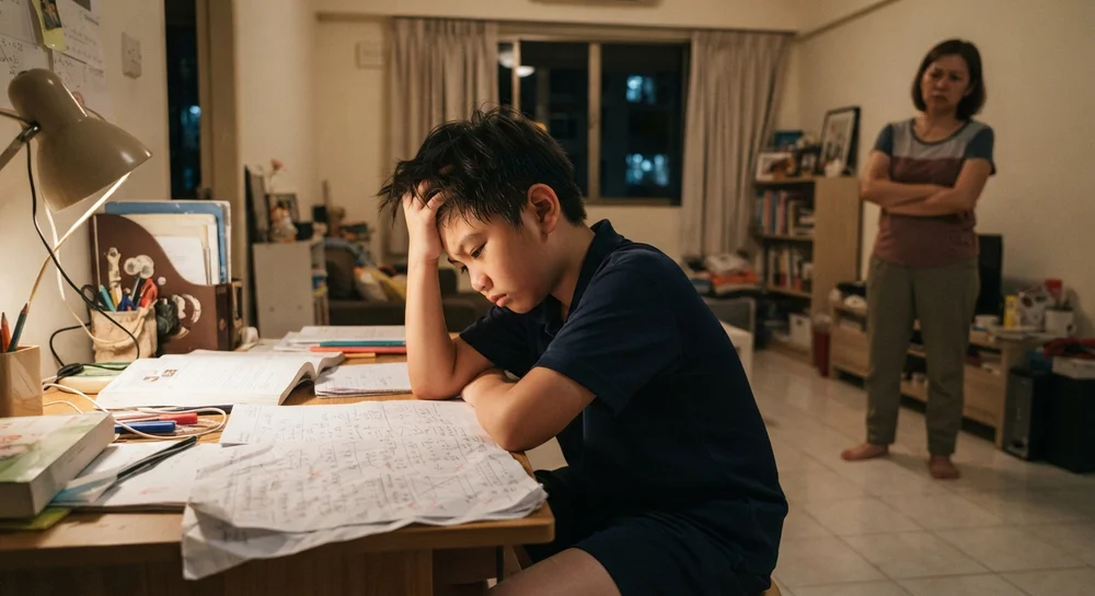 A child feeling frustrated while working through maths homework
